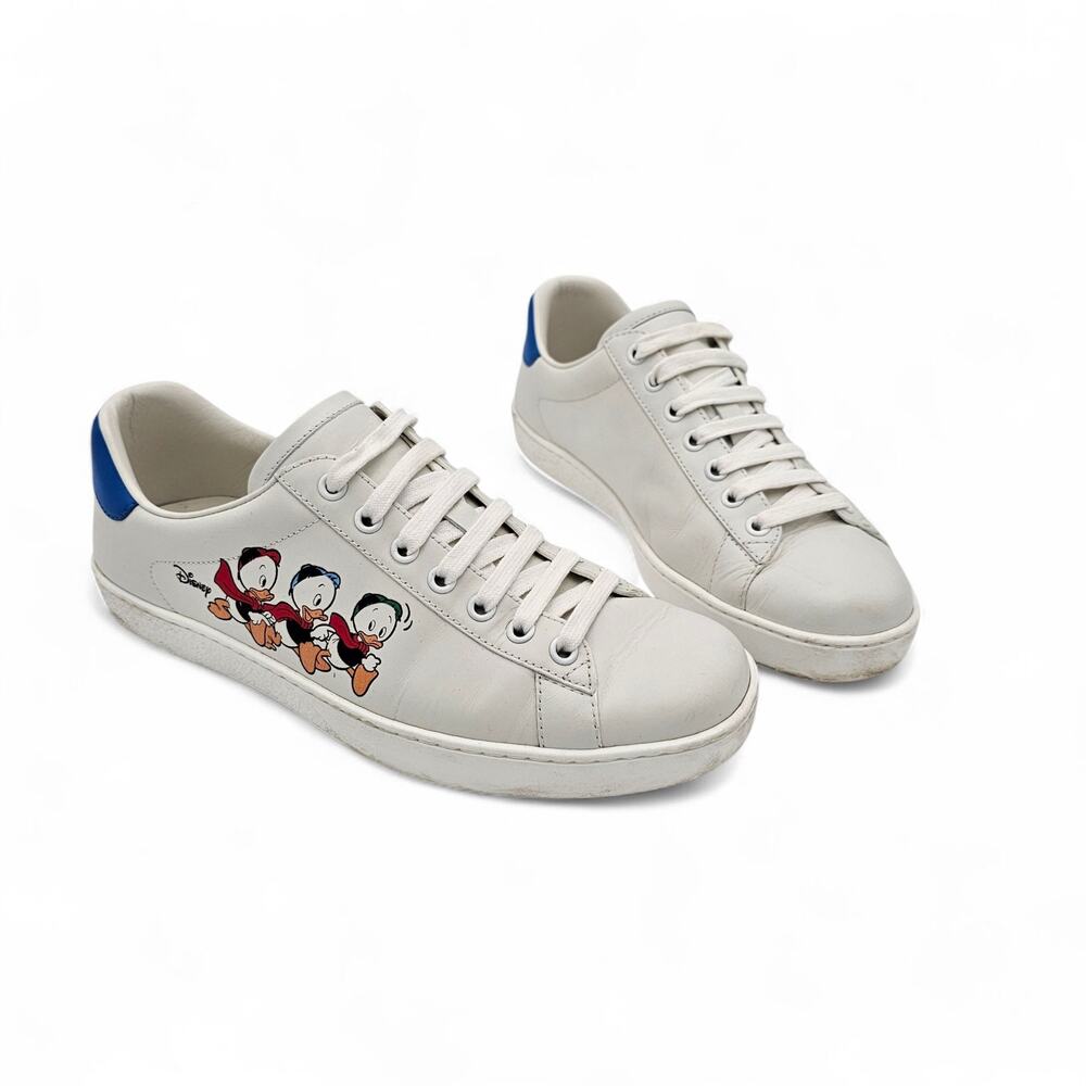 Gucci Ace Sneaker Disney Ducks Blue White Leather Low Top Lace Up Size 39 US 9 - Picture 3 of 12
